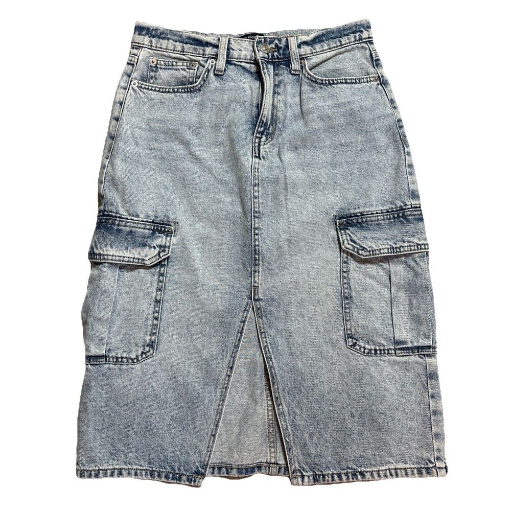 Calvin Klein Jeans Cargo Denim Skirt Womens 28 Blue High Rise Grunge - Picture 1 of 7